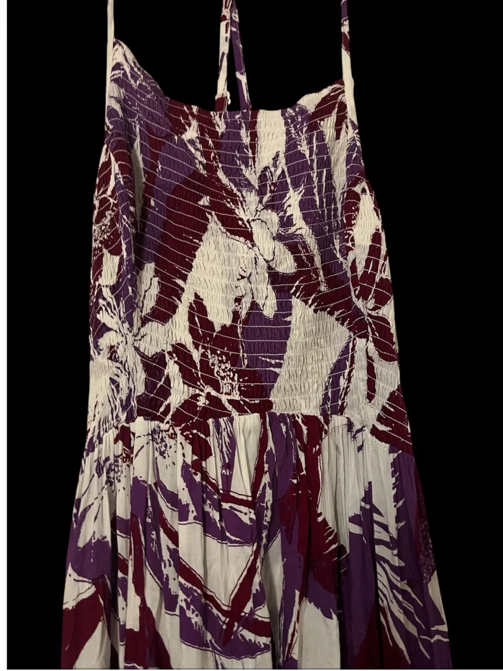 Free People Heatwave Floral Smocked Halter Maxi Dress in Purple & Maroon Sz M